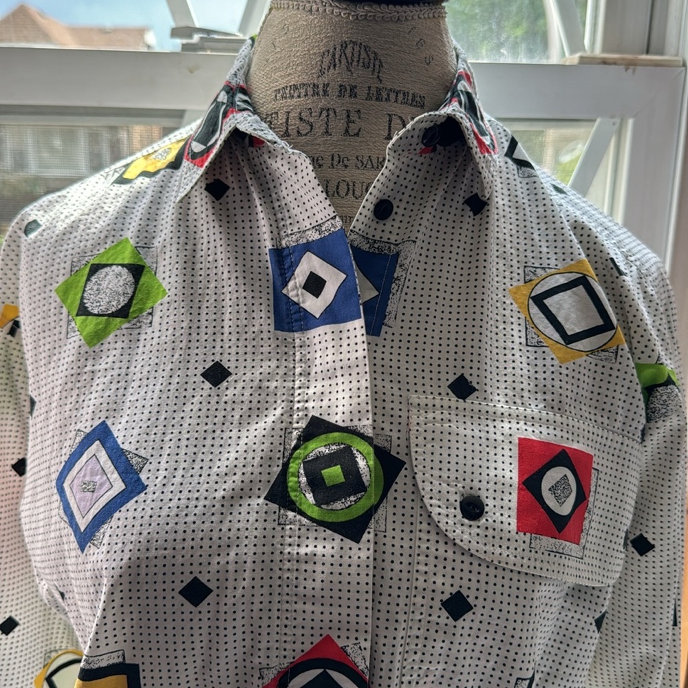 Vtg. Liz Wear long sleeve 100% cotton 80’s 90’s geometric pattern blouse - Picture 2 of 9